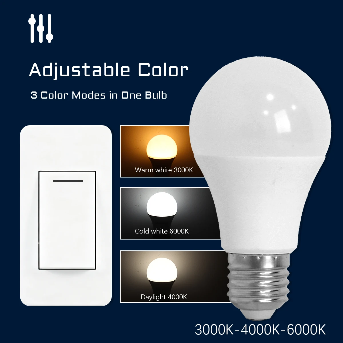 Color Switching Light Bulb E27 3 CCT Color Change 8-24W AC100-240V Memory Wall Switch Lamp for Home Foyer Indoor Decor Lighting