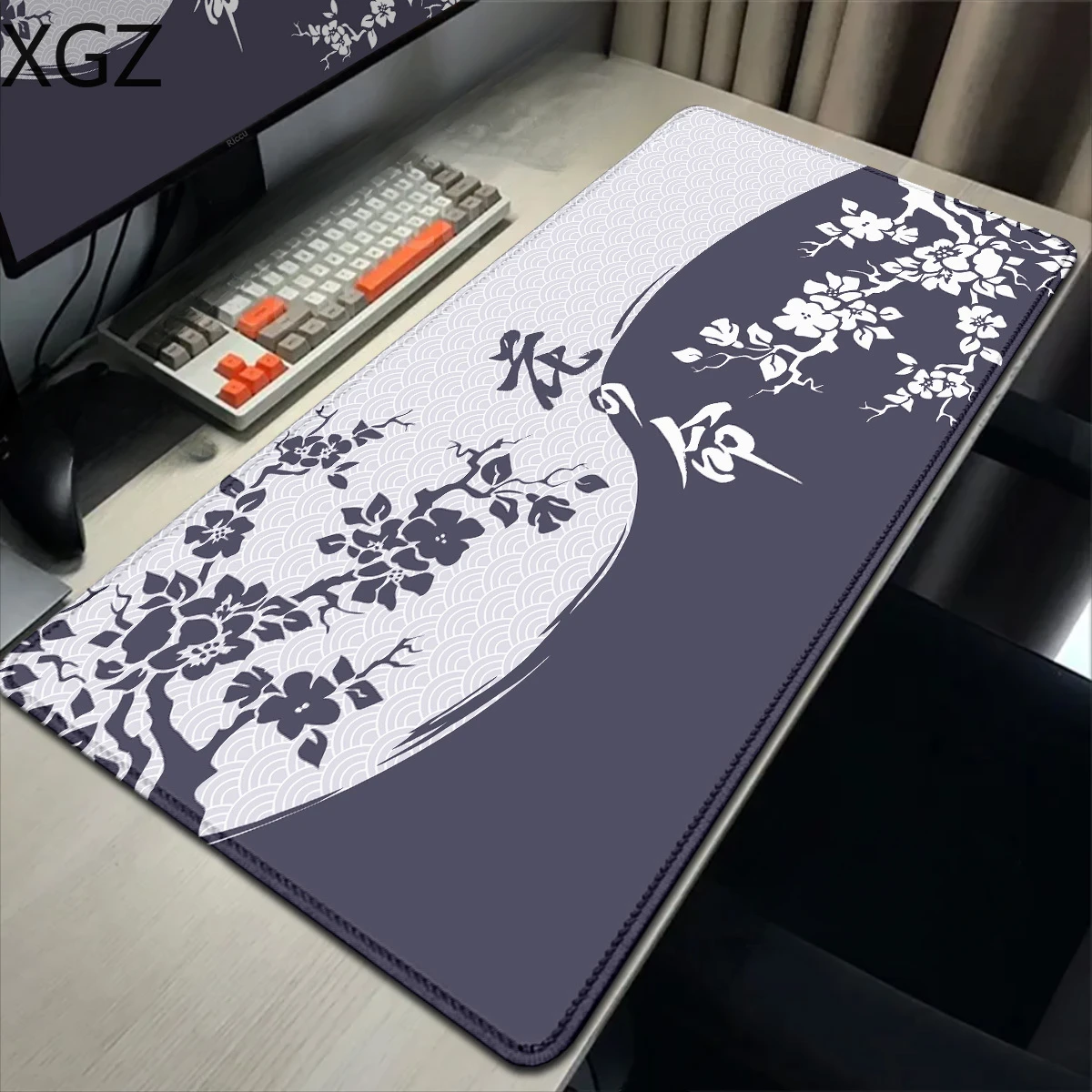 XXL Black and White Sakura HD Computer Home Keyboard Pad Large Mouse Pad 90x40cm Laptop Anti-Slip Fine Seam Cleanable