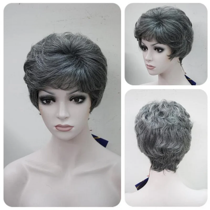 

Ladies Wig Curly Grey Full Syntheti Women's Wig Party Wigs+Wig Cap