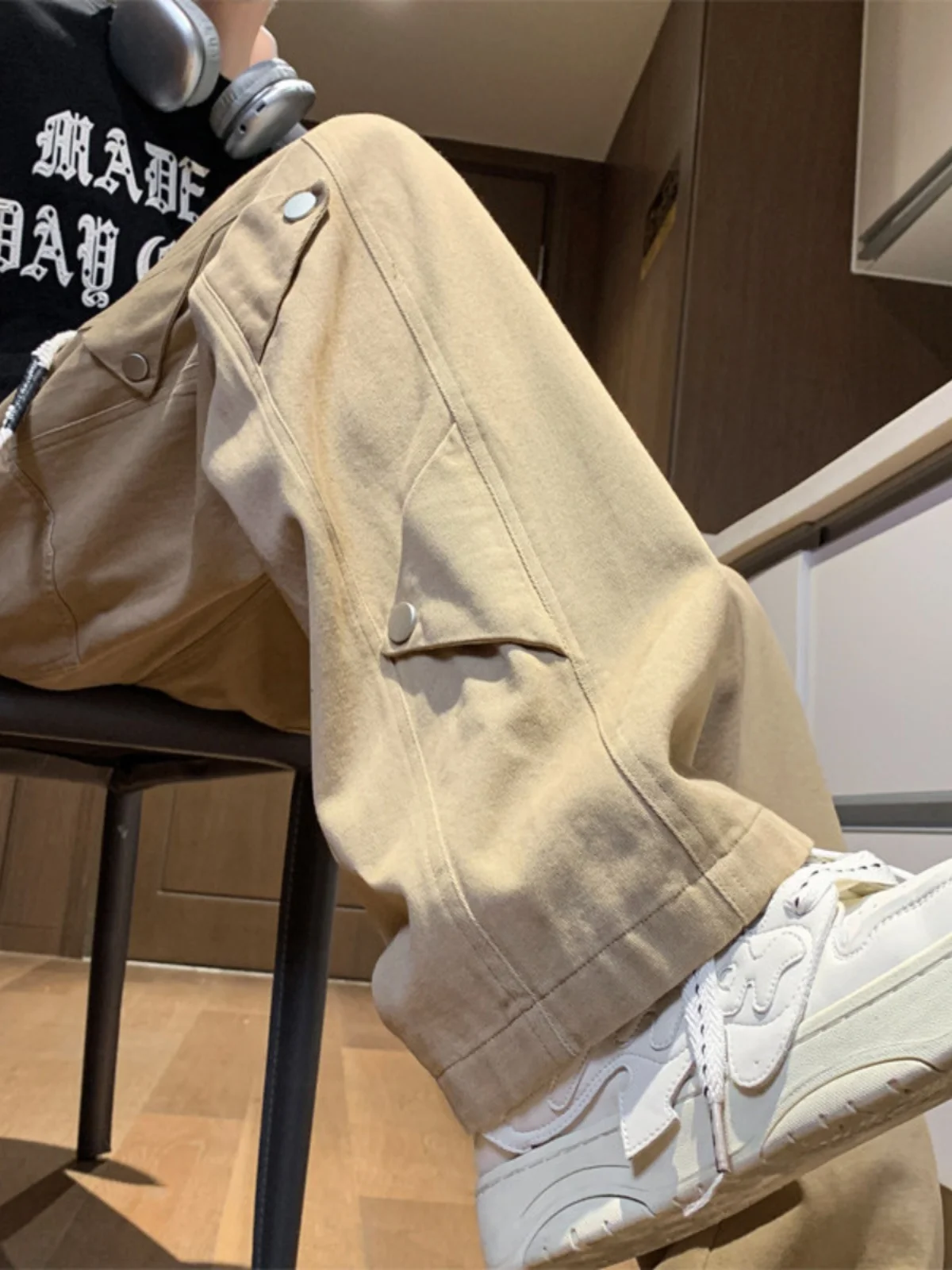 

Khaki Casual Pants Men's Spring Autumn Straight Leg Wide Leg Trendy Haome High Street American Workwear Long Trousers