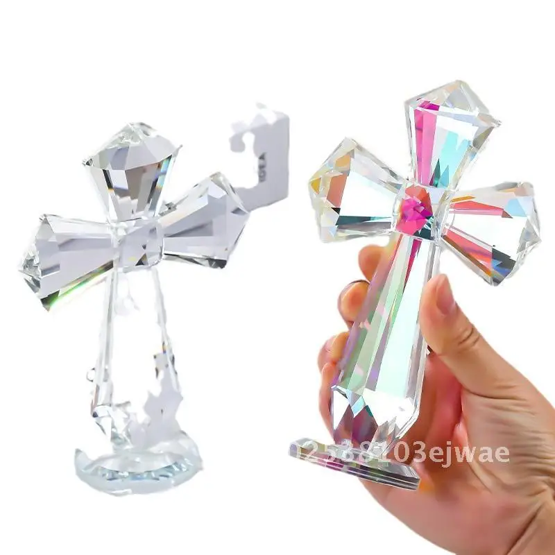 

European Crystal Cross Candlestick Angel Magic Magic Cross Ornament for Living Room Hotel Furniture Boutique Creative Gift