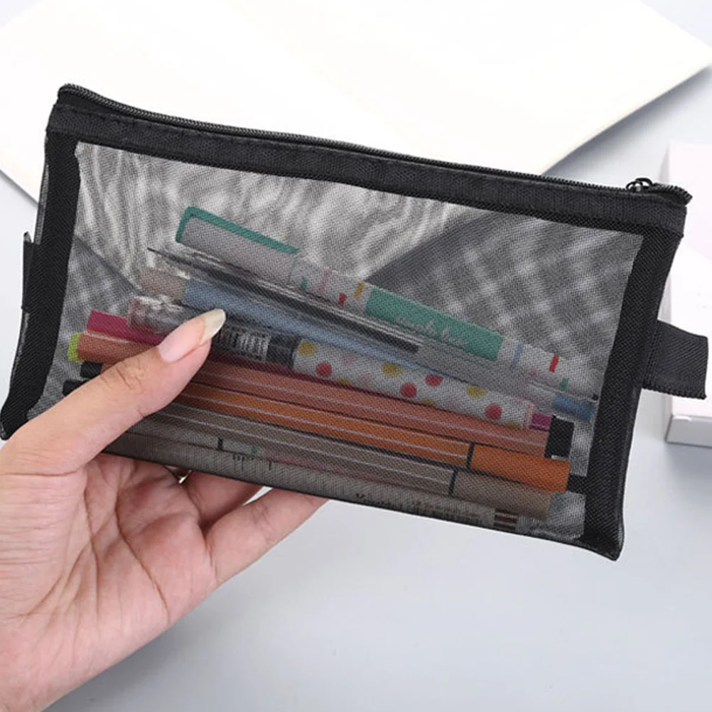 

4Pcs Large Capacity Mesh Pencil Pouch Portable Zipper Stationery Bag Black Gray Reusable File Organizer for Office School Small
