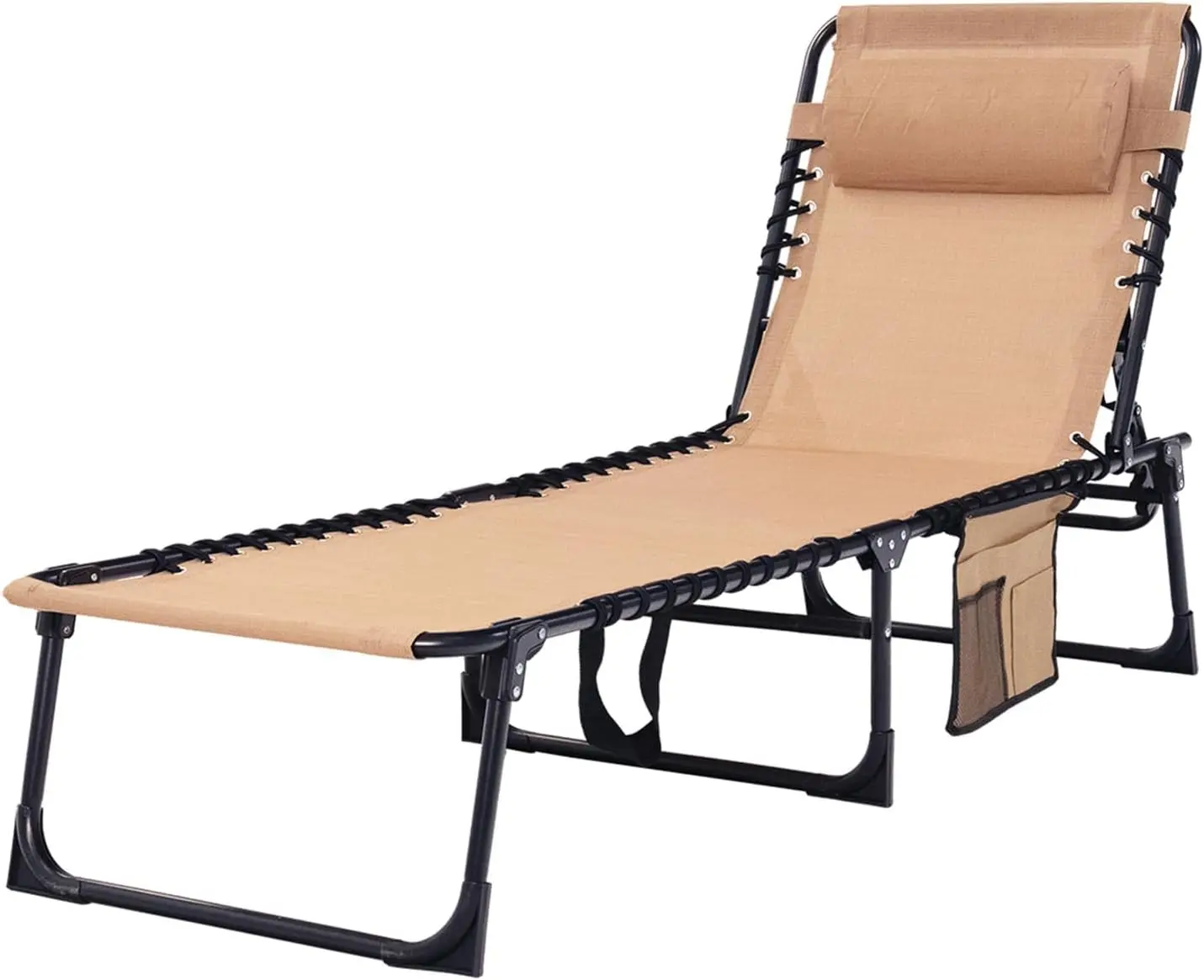 

Portable Folding Chaise Lounge Chair Bed - Adjustable Recliner with Pillow for Patio, Pool, Camping, Sunbathing - 400lb Capacity
