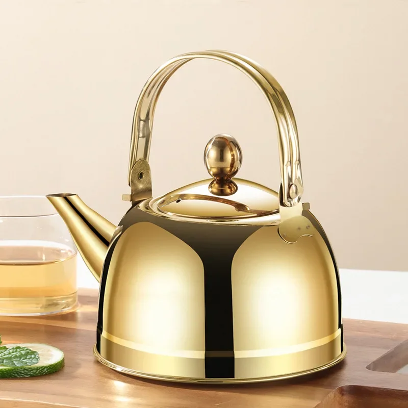 1.8L/2.4L Stainless Steel Teapot with Filter Can Open Fire Coffee Hand Pot Restaurant Linglong Hotel Kettle Sliver and Gold