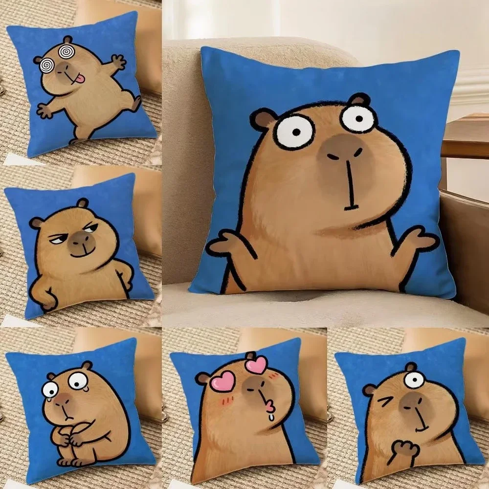 Cute Kicapara Cartoon Cushion Cover Silky Short Plush Invisible Zipper Dustproof Sofa Pillow Case Home Decor