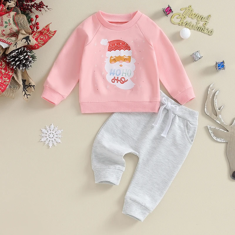 2023-09-05 Lioraitiin 0-3Y Baby Girl Boy Christmas Outfits Long Sleeve Santa Letter Sweatshirts+Trousers Set Toddler Clothes