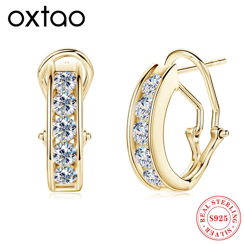 

OXTAO 925 Sterling Silver Hoop Earrings for Women Real Lab Diamond with Certificate Moissanite Huggie Clip Jewelry Earring Gift