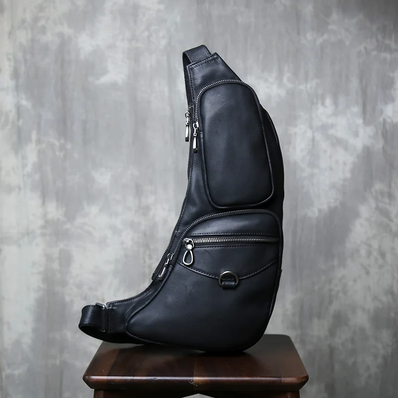 

Top Layer Cowhide Men's Chest Bag Trendy And Versatile Crossbody Bag Outdoor Sports Multifunctional Retro Commuting Bag