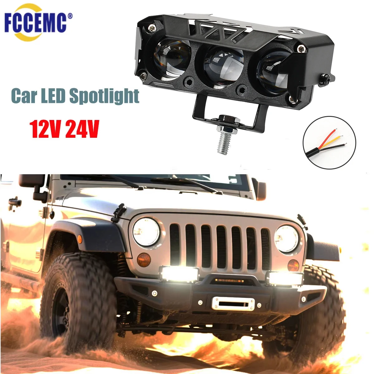 Motorcycle LED Spotlight Dual Color Hi/Low Beam Fog Lamp for Car Trucks SUV UTV 12V 24V Mini Lens Headlight Driving Light