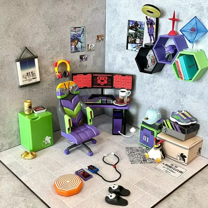 

Oringinal Re-Ment Evangelion Room Miniature Play House Blind Box Ornament Collectibleanime Action Figure Model Birthday Gifts