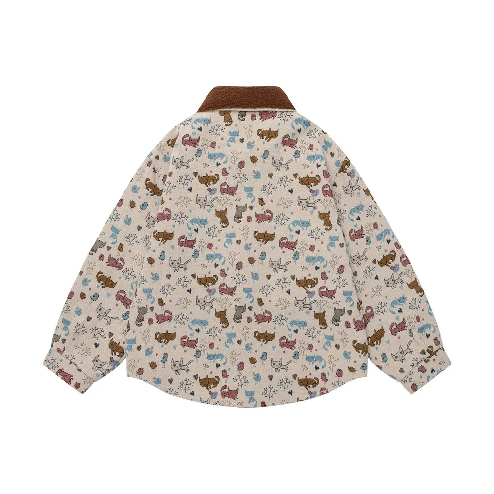 MWJLPWQ Print Jacquard Lapel Jacket For Boys Autumn American Style Trendy Three-Dimensional Decoration Loose Tops Fashion 21064