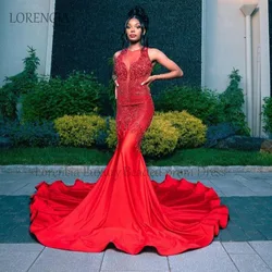 Luxury 2024 Diamonds Red Mermaid Long Prom Dress For Black Girls Rhinestones Crystal Evening Party Gowns Formal Robe De Soirée