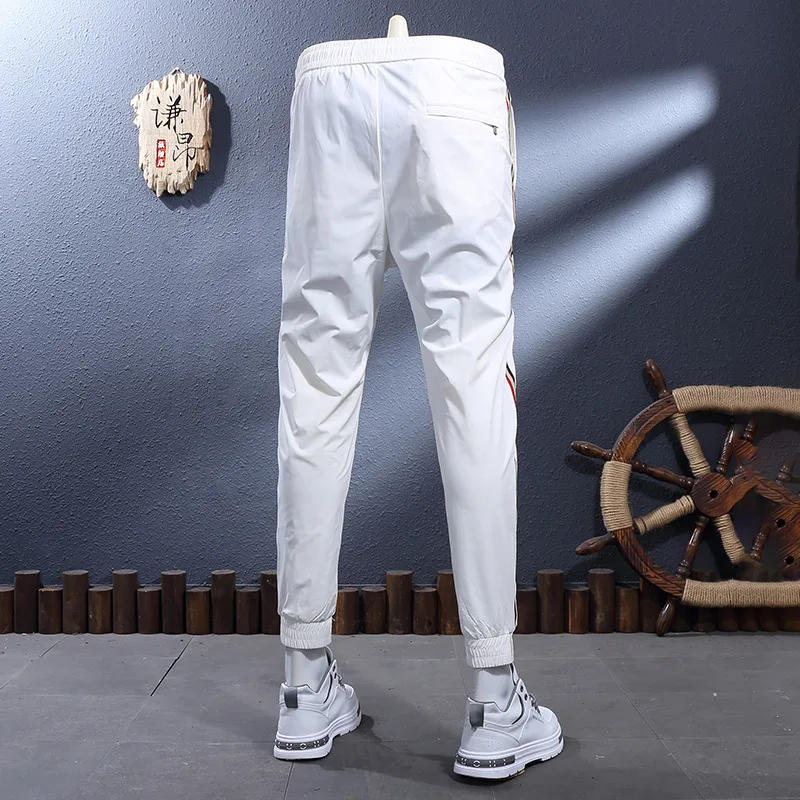 سراويل صيفية رفيعة من الحرير الجليدي رائعة تسمح بمرور الهواء وسريعة الجفاف ومطاطة ومناسبة للكاحل للرجال، سراويل رياضية فاخرة خفيفة #3