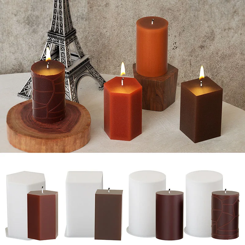 4 Styles Geometric Candle Epoxy Resin Mold DIY 3D Hexagonal Cylindrical Soap Candle Mould for Holiday Party Home Decoration