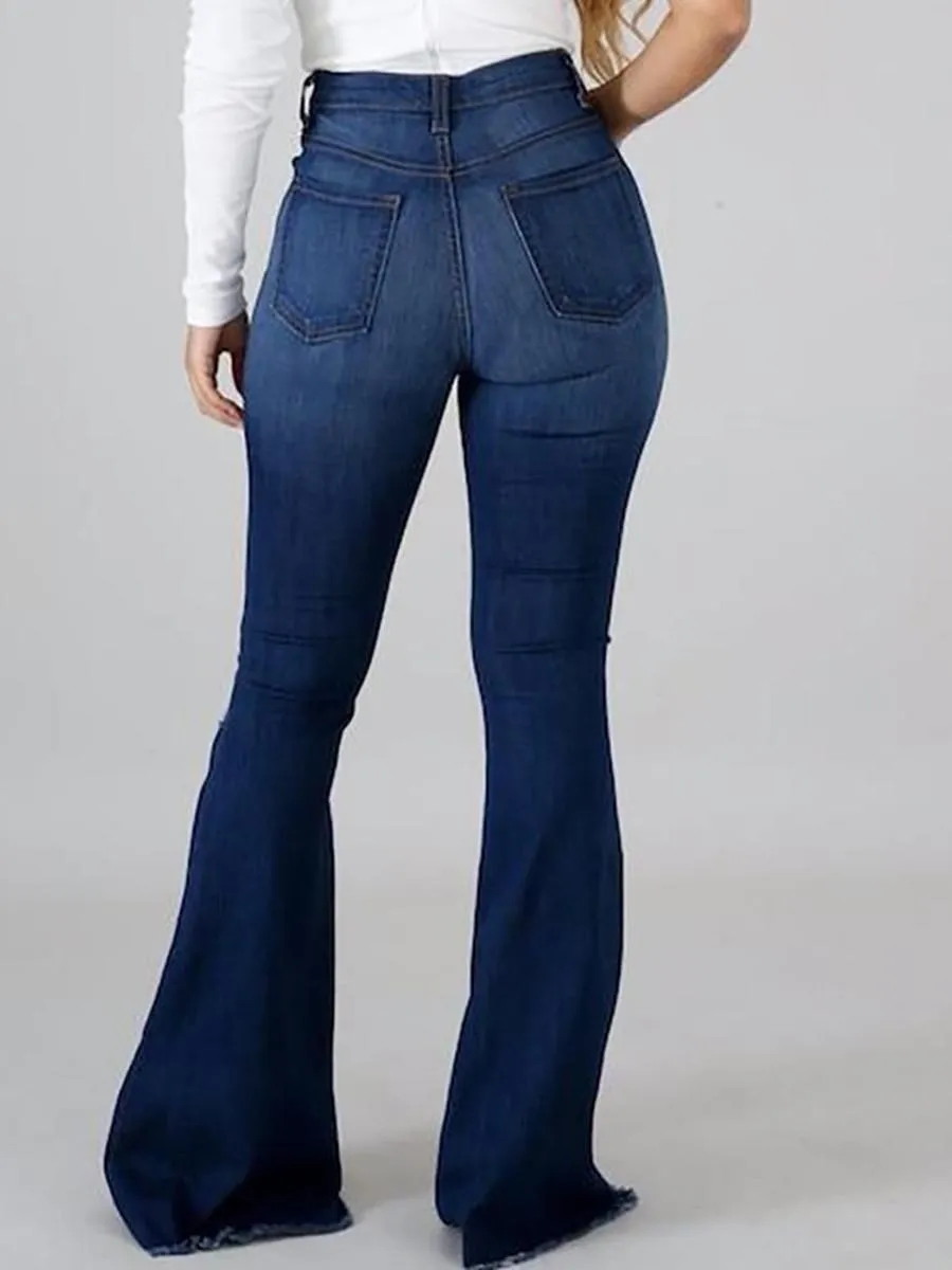 LW-Jean Déchiré et Évasé de Grande Taille, Pantalon de Rue Décontracté, Extensible, avec Fermeture Éclair, Longueur au Sol, Solide, 03 à la Mode