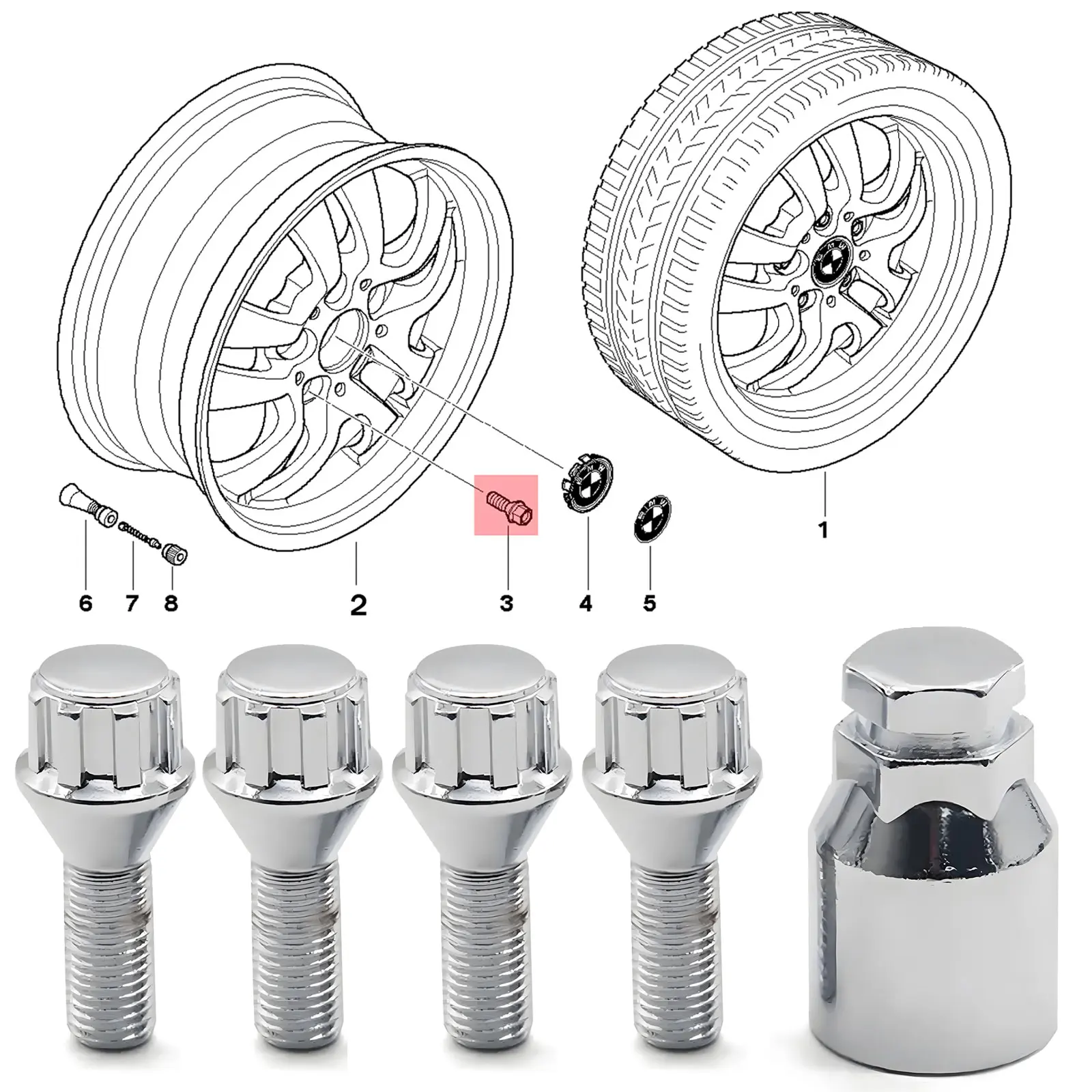 M14x1.5 Cone Seat Chrome Wheel Lock Lug Bolts Alloy Wheel Fastener Set FOR BMW X3 X5 Renault Laguna Volvo S80 FOR VW FOR Audi