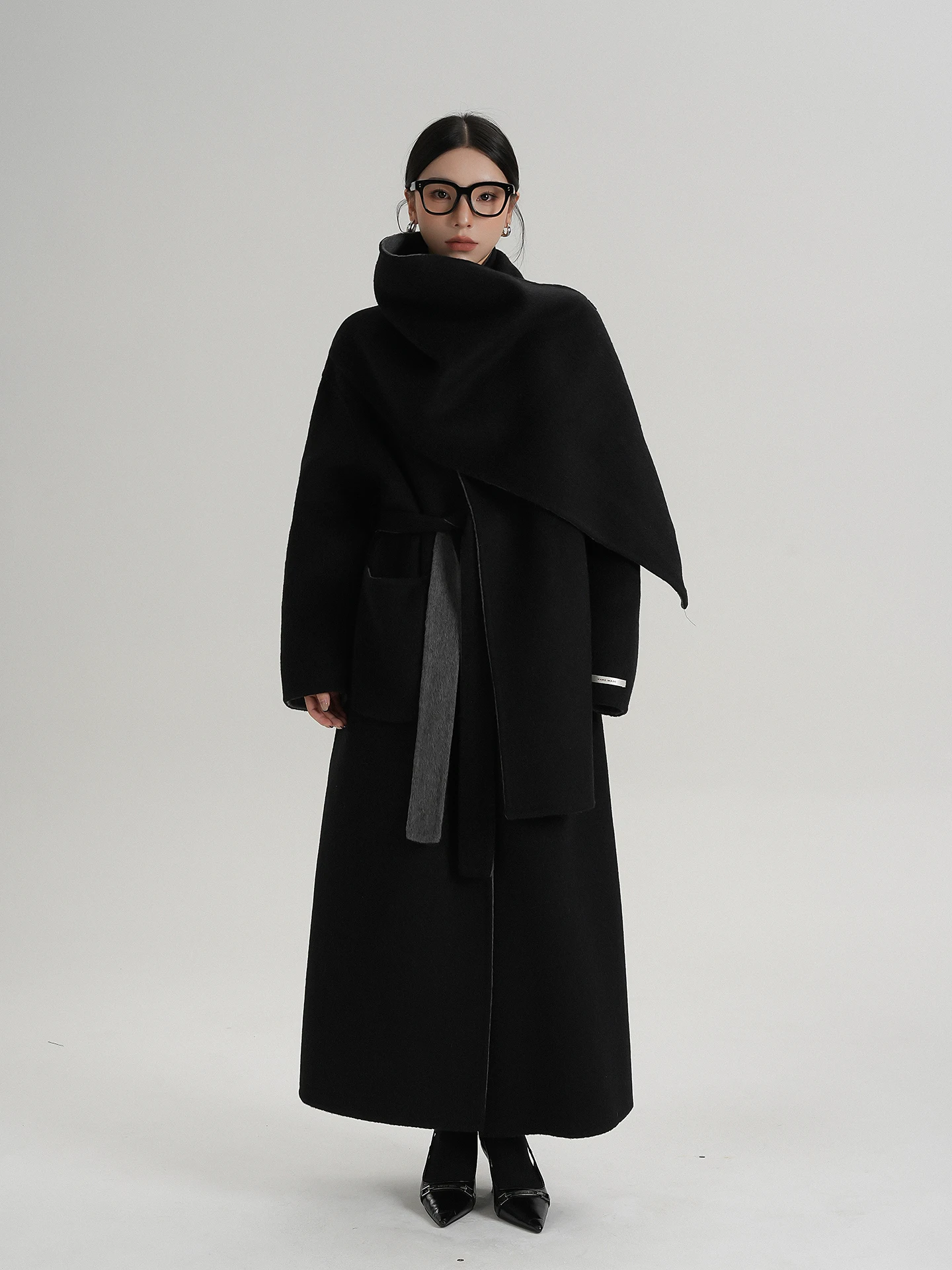 SRYS AME Woolen Long Coat Double-Sided Color Blo Large Scarf Autumn Winter Faion Outerwear Women's Ele Commute Sle