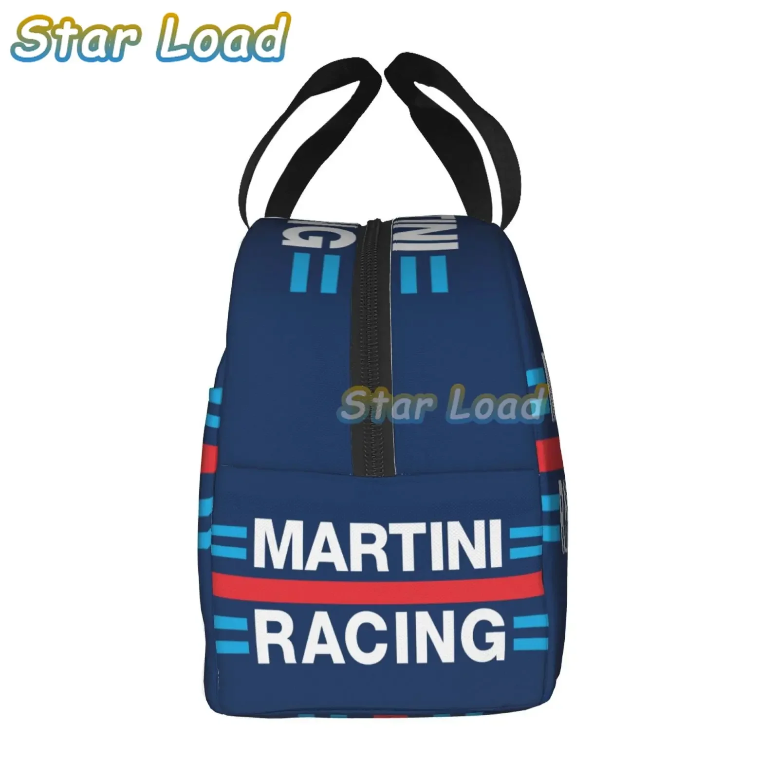 Martinis Race Stripes fiambreras portátiles Sportscar Motor Racing, enfriador térmico para alimentos, bolsa de almuerzo aislada, caja para niños y