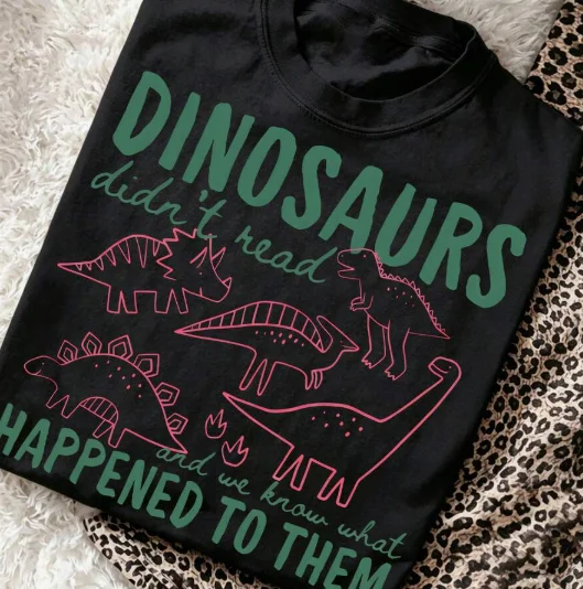 2026 Fashion New Preppy Teacher Shirt Funny Dinosaur Reading Graphic Tee Back To School Women Summer Casual Short Sleeve Cute Librarian School Basic Top Tee