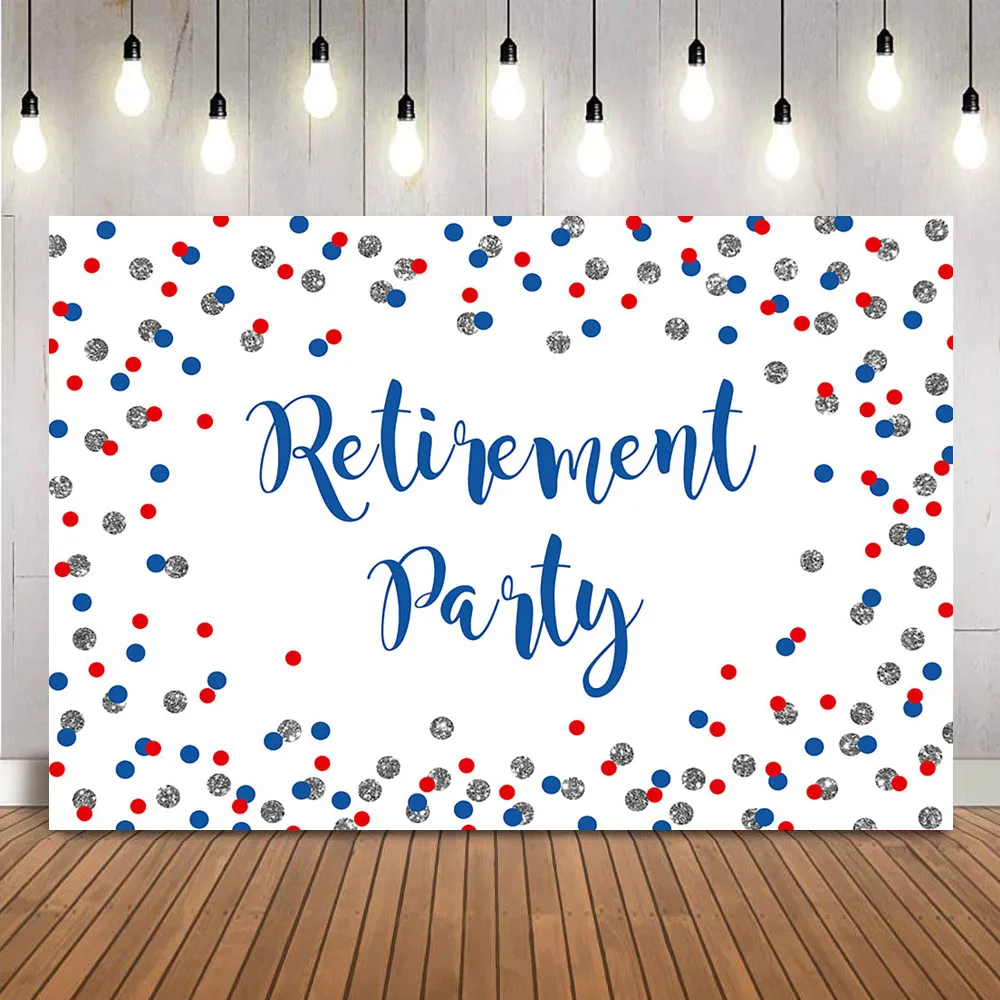 Blue and Red Retirement Party Backdrop Sliver Glitter Dot Photo Booth Background Retirement Themed Party Photocall Banner Props