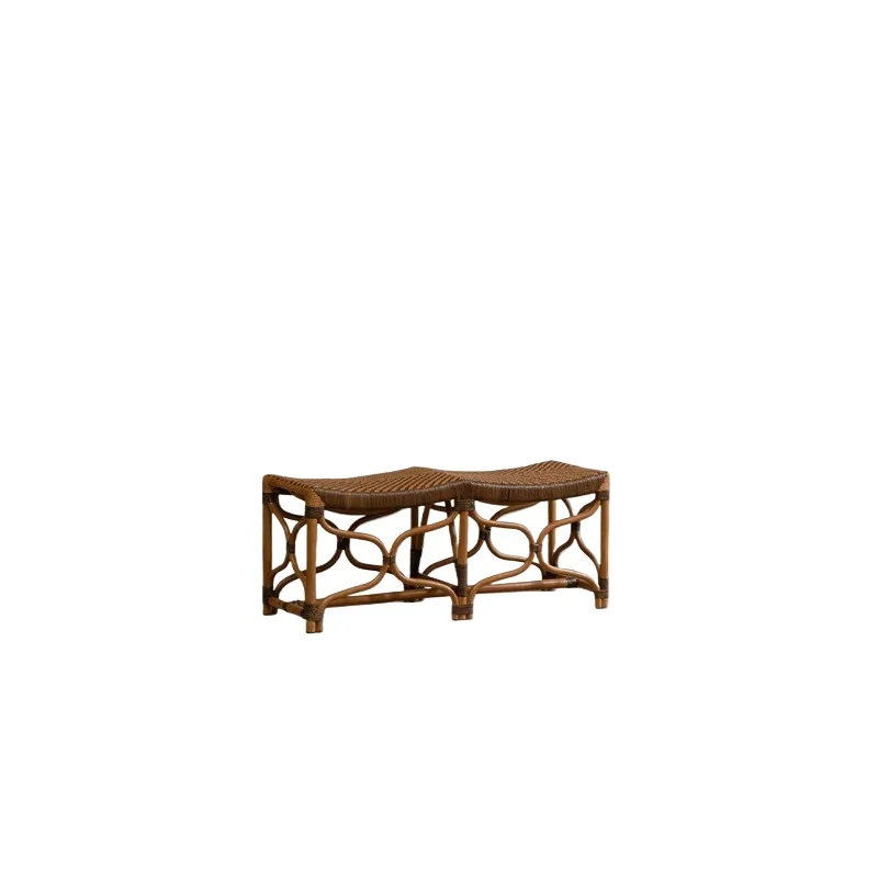 Rattan wave stool, wabi-sabi natural wind hand-woven shoe changing stool