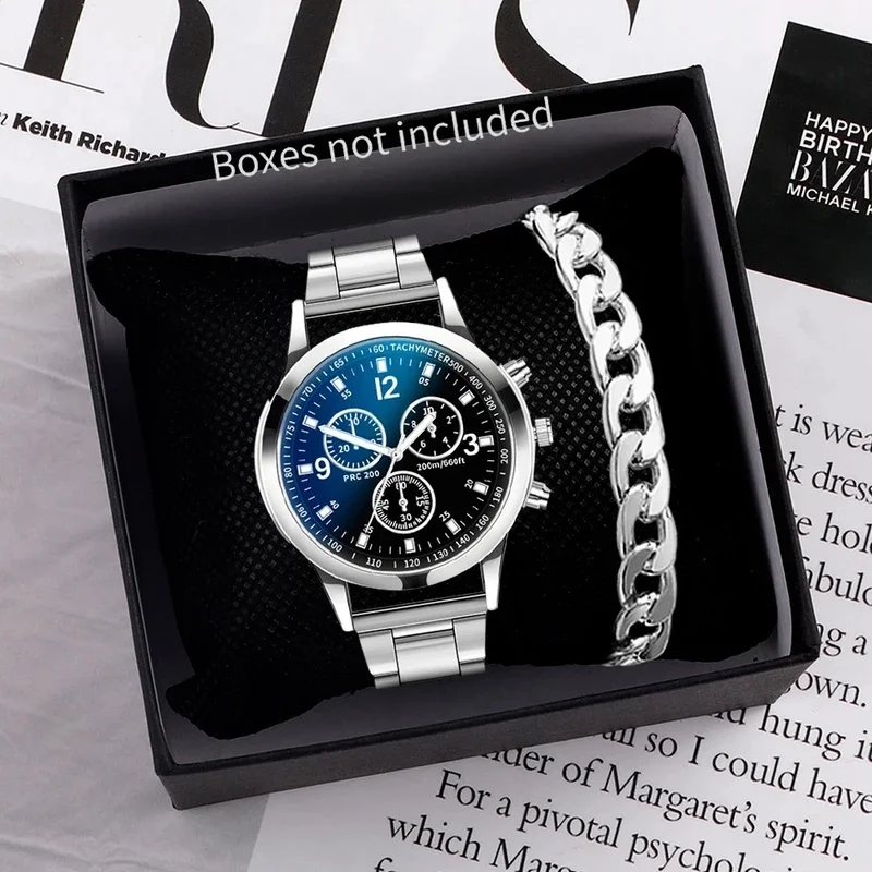 New 1/2PCS Men Business Watches Fashion Men'S Steel Band Quartz Watch With Bracelet（Box Not Included）Suitable for gifting to men