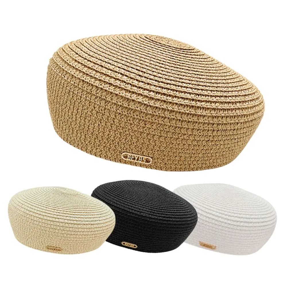 New Solid Women's Straw Pillbox Hat Structured Crown Round Shape Brimless Cap Vintage Style Painter Hat Formal Occasions