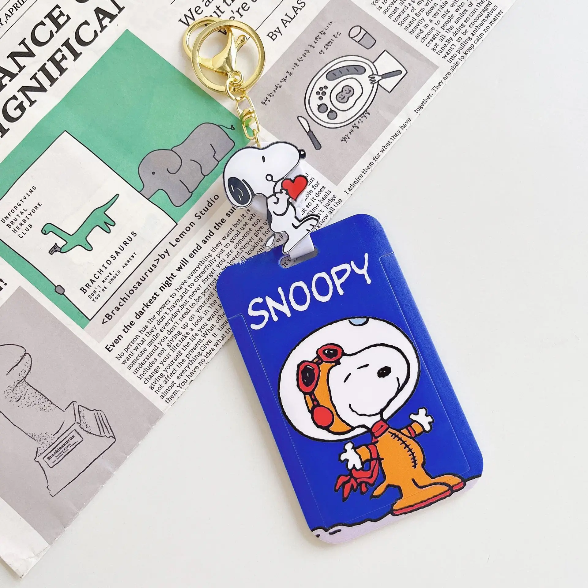 Snoopy Charlie Cartoon Kartenhalter Schlüsselanhänger Anime Dehnbare eingebettete Kartenhülle Schlüsselanhänger Erwachsene Bus Student Ausweishalter Geschenk – Detail 6