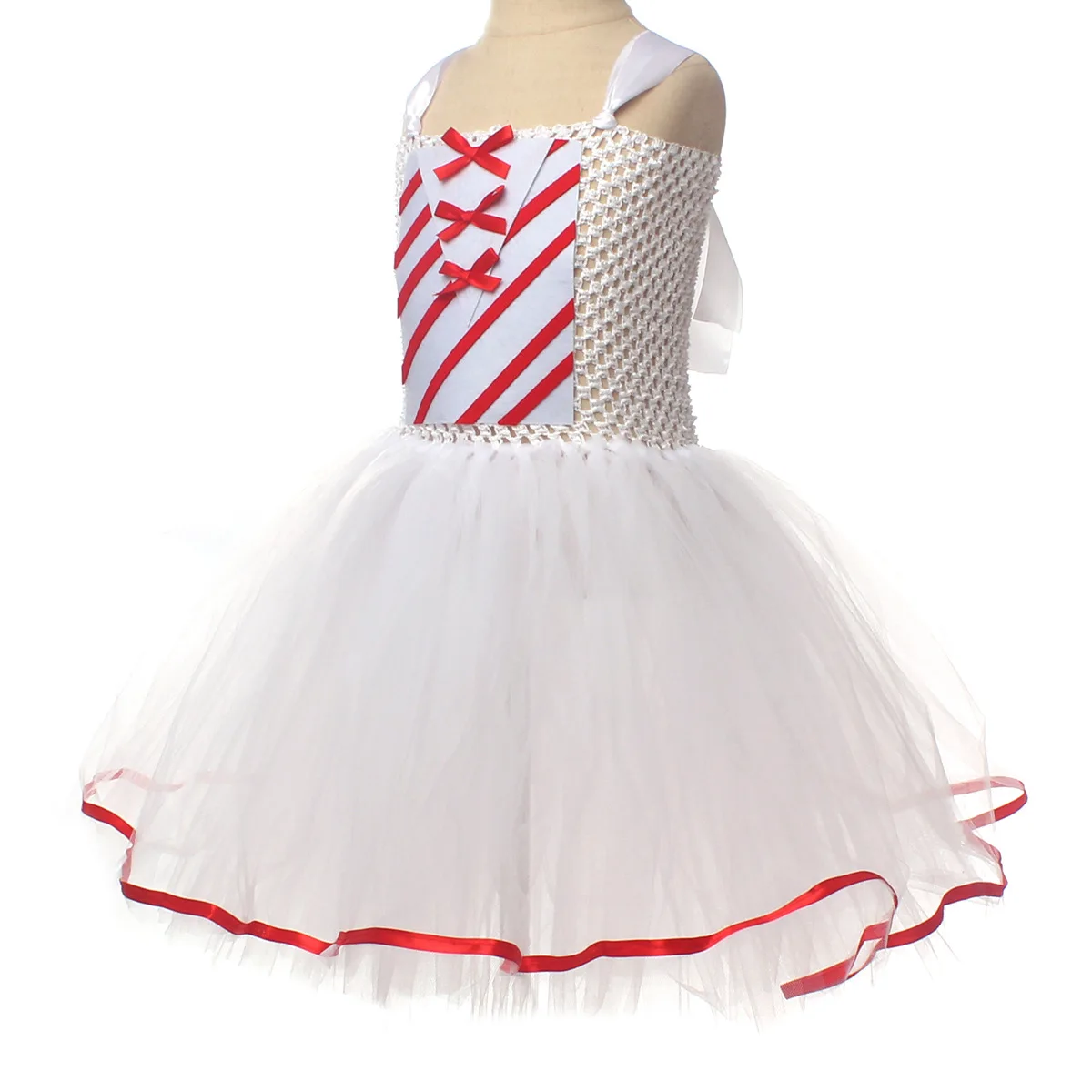 Christmas Candy Cane Sweet Style Tulle Tutu Dress With Red White Accessories For Carnival Birthday Party Stage Performance Wear