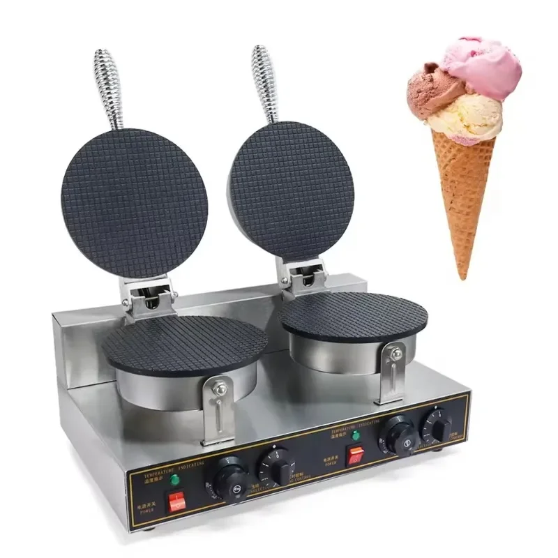 

Electric 2 X 1200 W Double Head Ice Cream Cone Machine Waffle Cone Maker With Ice Cream Cone Sleeves For Restaurant Bakery Snack