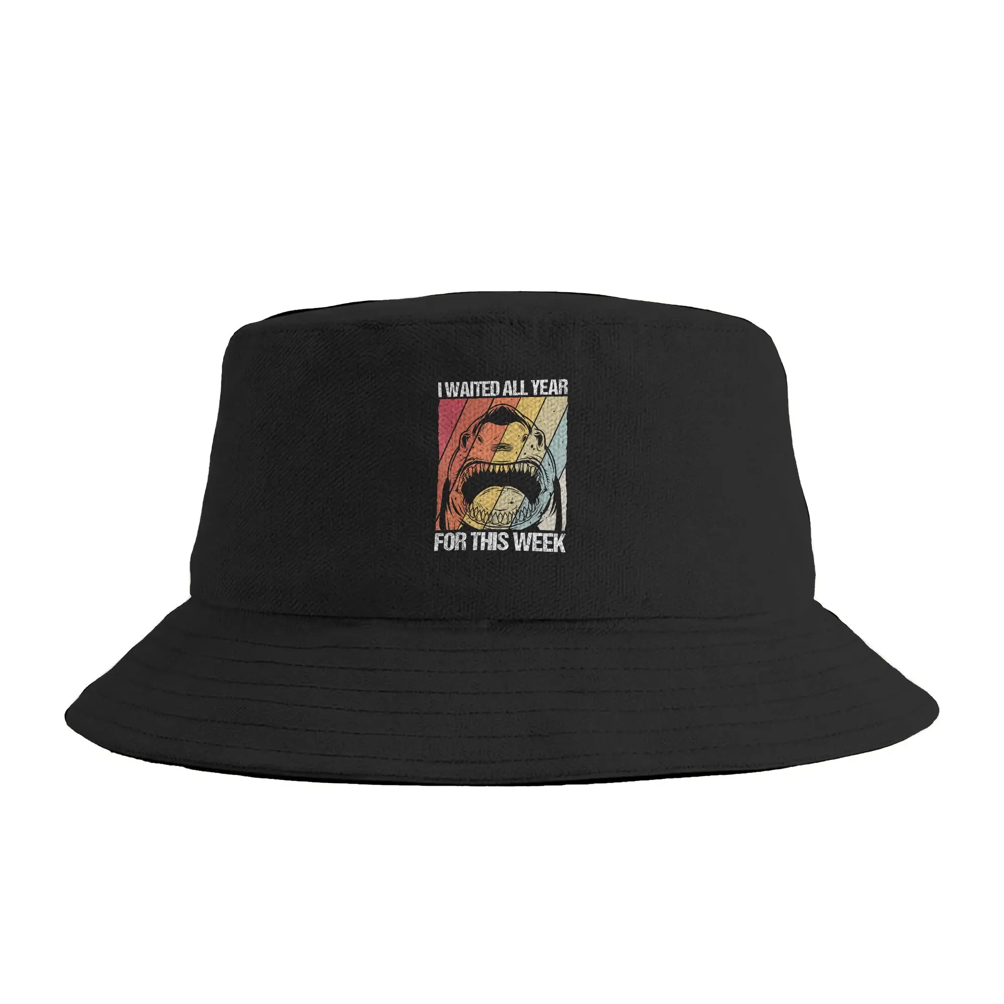 I Waited All Year for This Week Shark Bucket Hat Summer  Casual Fisherman Hats For Women Soft Fold Hunting Caps Hip Hop Sun Hats
