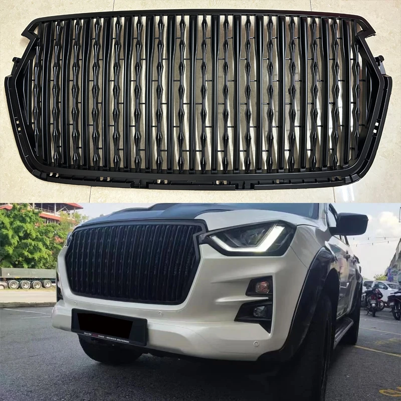 ABS Matte Black Racing Grills  For Isuzu dmax D-max 2020 2021 2022 2023 Front Grilles Bumper Mask Mesh Cover Car Accessories