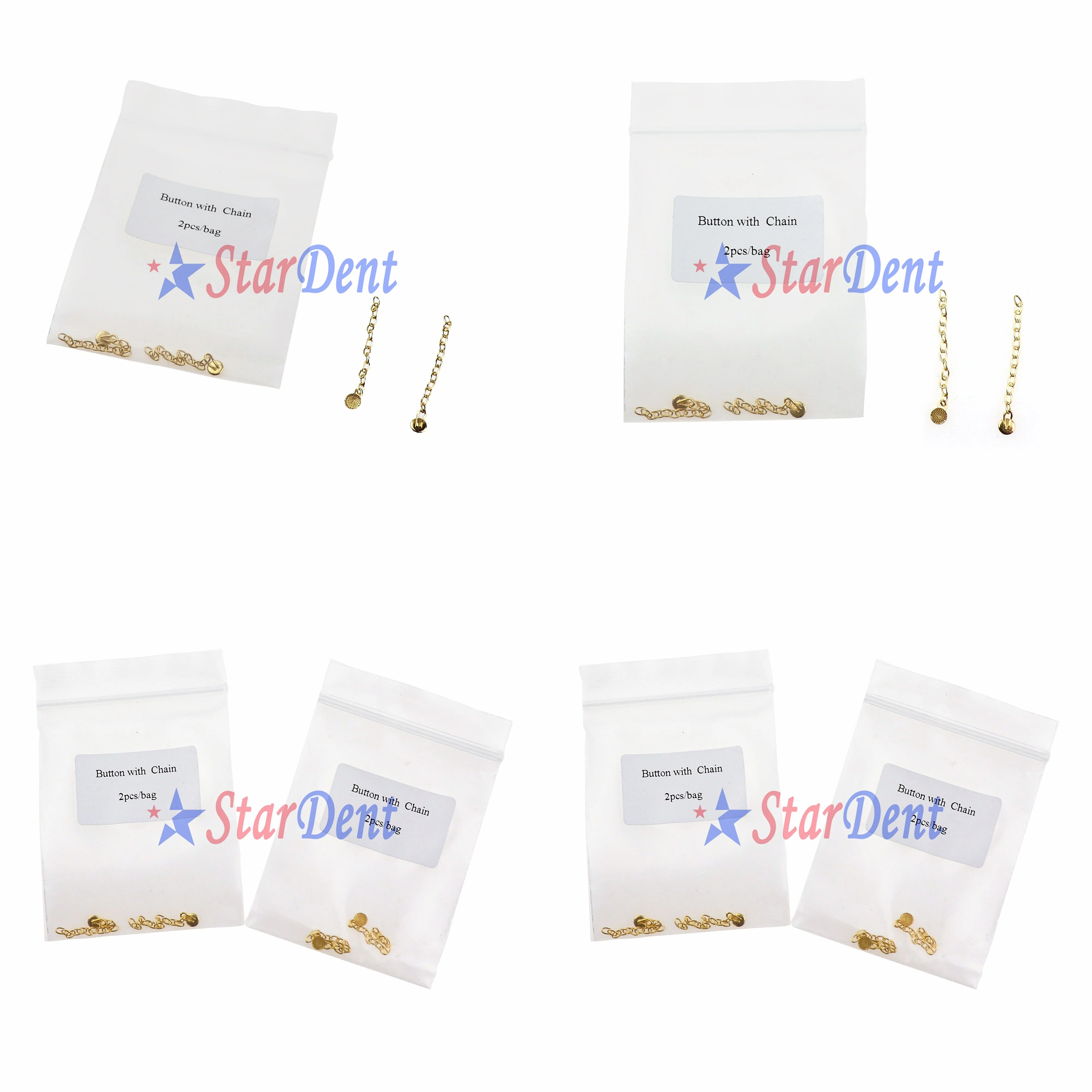 Cadena lingual ortodóntica de acero inoxidable dorado con botones linguales adhesivos, 2 piezas/bolsa