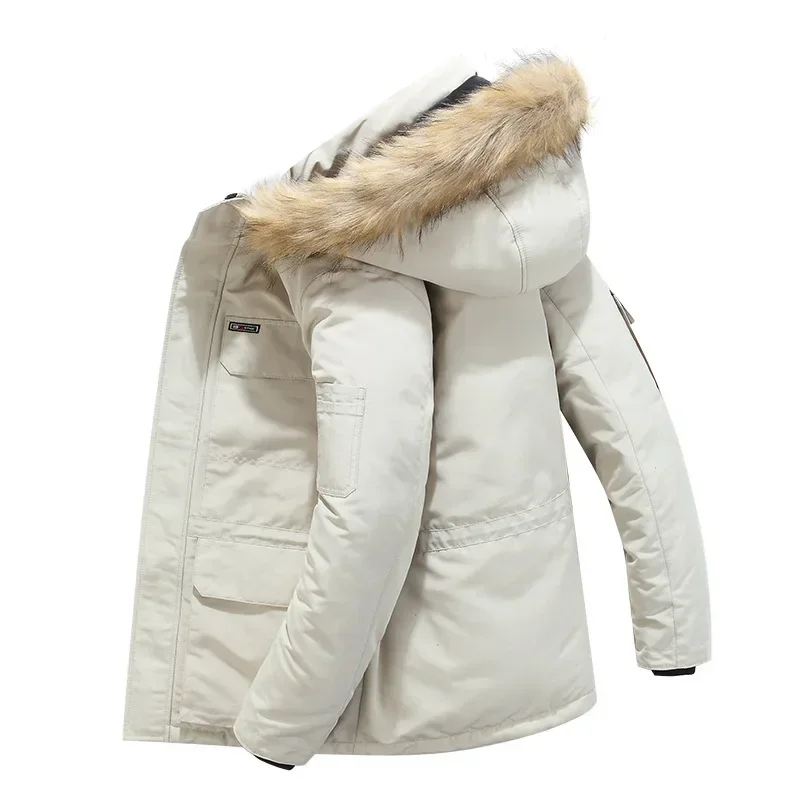 New Men Duck Down Snow Jacket Fleece Winter Fur Hooded Parkas Windproof Coats Thickened -30 Degree Keep Warm Outdoor Outerwear