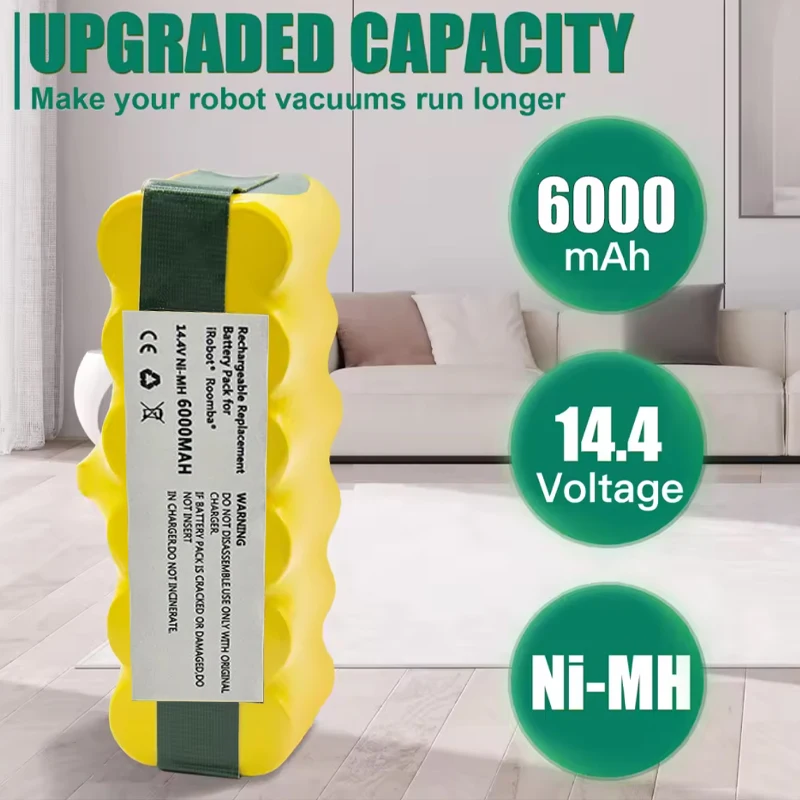 

14.4V 6000mAh Ni-MH Battery for iRobot Roomba 500 510 530 532 534 535 540 550 560 562 570 580 600 610 700 760 770 780 800 980 R3