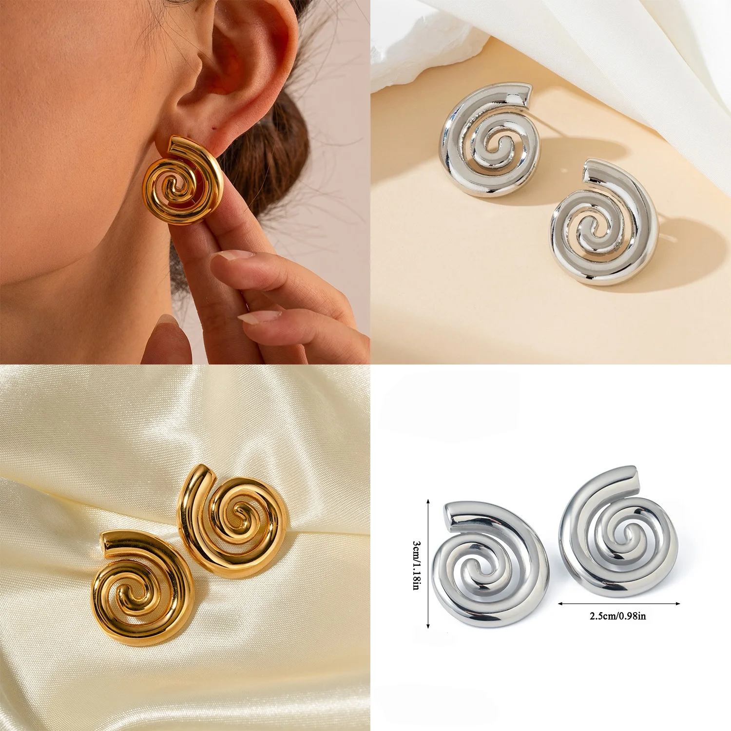 Gold Plated Metal Glossy Spiral Hollow Earring Vintage Geometric Spiral Shape Drop Earrings for Women Girls Trendy Jewelry Gifts image 6