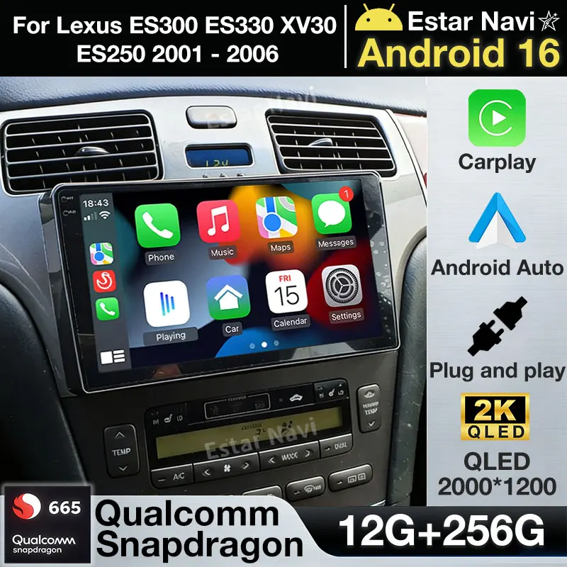 For Lexus ES300 ES330 XV30 ES250 2001 - 2006 Car Radio Multimedia Video Player Android 16 Auto Carplay GPS Stereo 2Din 5G WIFI