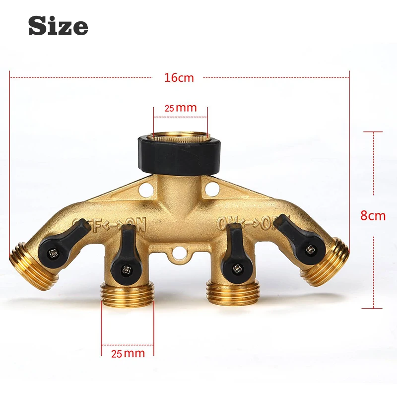 3/4-calowy 4-drożny mosiężny rozdzielacz węży ogrodowych Kran ogrodowy Złącze do podlewania typu Y Dystrybutor do adapterów zaworów kranowych na