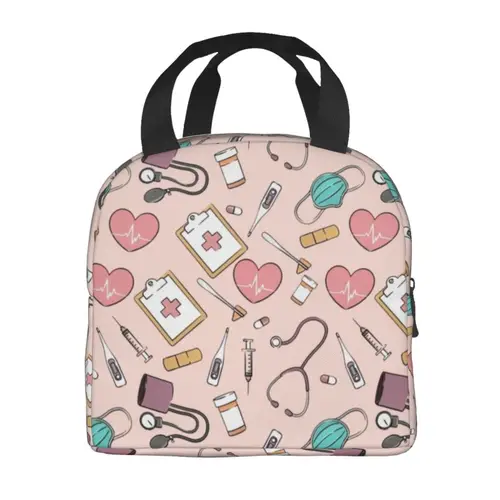Imagen 2 del producto Bolsa de almuerzo con aislamiento con diseño de enfermera divertido personalizado para mujer, nevera térmica a prueba de fugas para la salud y lactancia, fiambrera térmica para oficina, Picnic, viaje