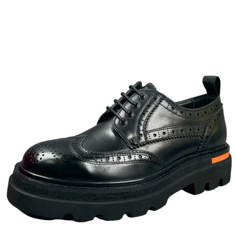 British Leather Casual Shoes for Men's Genuine Leather Business Casual Thick Platform Derby Shoe Wedding Height Increasing Shoes