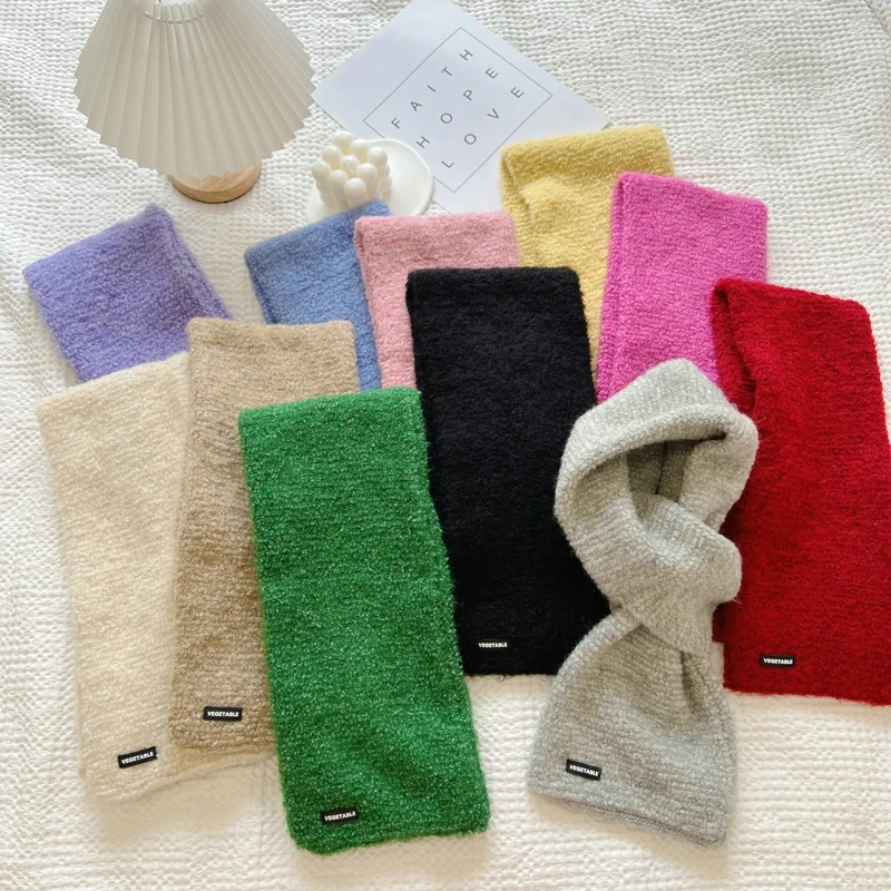 Fashion Korean Knitted Scarf New Lovely Solid Color Scarf Knitted Cross Scarf Gifts Scarf For Women