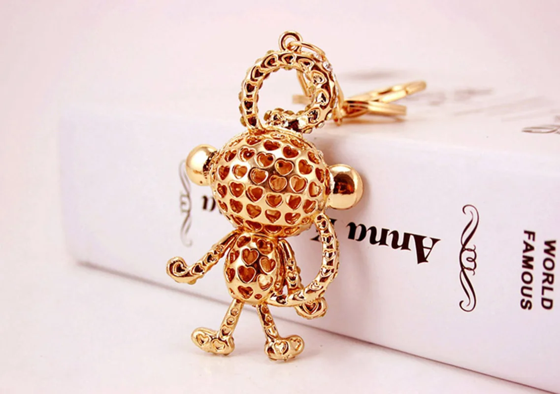 Cute Butterfly Monkey Animal Pet Rhinestone Car Keychain Ring Gift Bag Buckle Pendant for Girlfriend Boyfriend Women Men Friends Lovers Colleagues Classmates