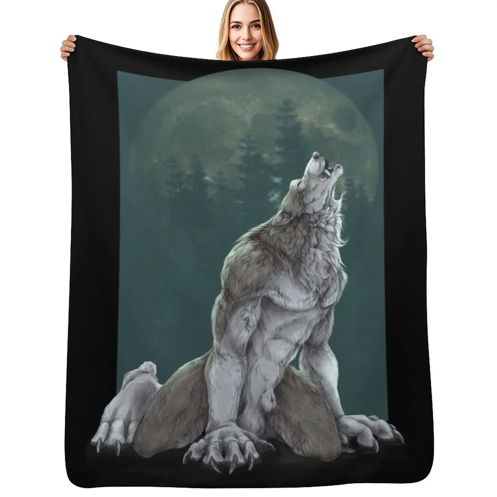 Full moon Throw Blanket Machine Washable Soft Warm Blanket