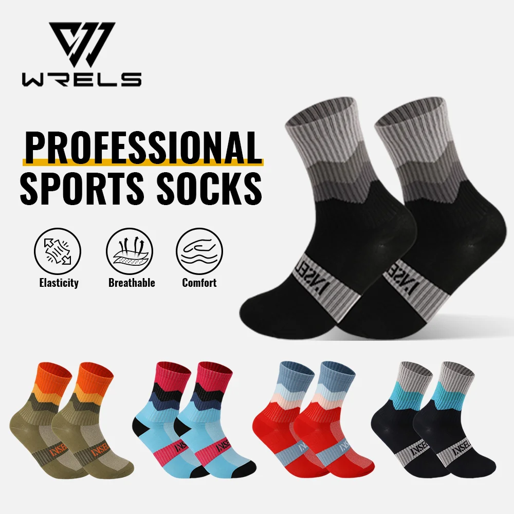 

WRELS 1/2/3 Pairs Running Socks Breathable Quick Dry Soccer Cycling Men Socks Anti-Blister Anti-Slip Hiking Athletic Crew Socks