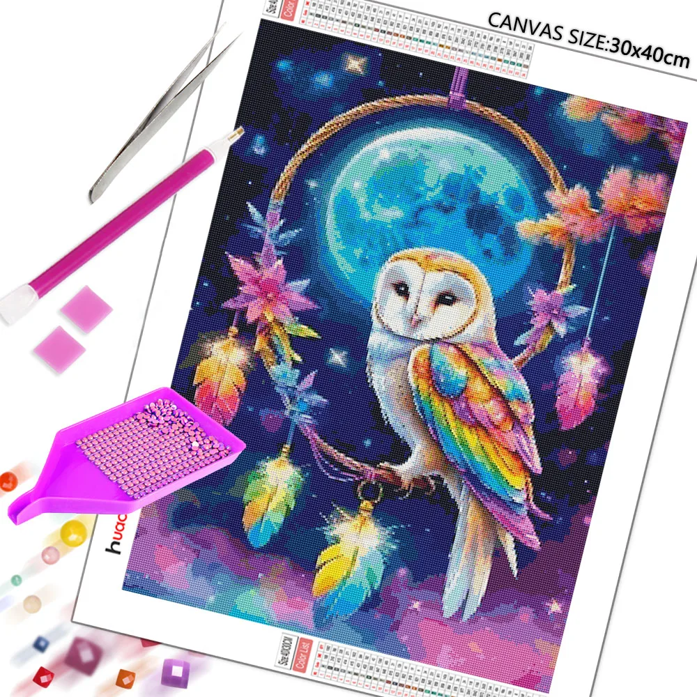 Huacan 5D الماس اللوحة الكاملة كريستال فسيفساء البومة زاك التطريز صورة الحيوان حجر الراين ديكور المنزل هدية