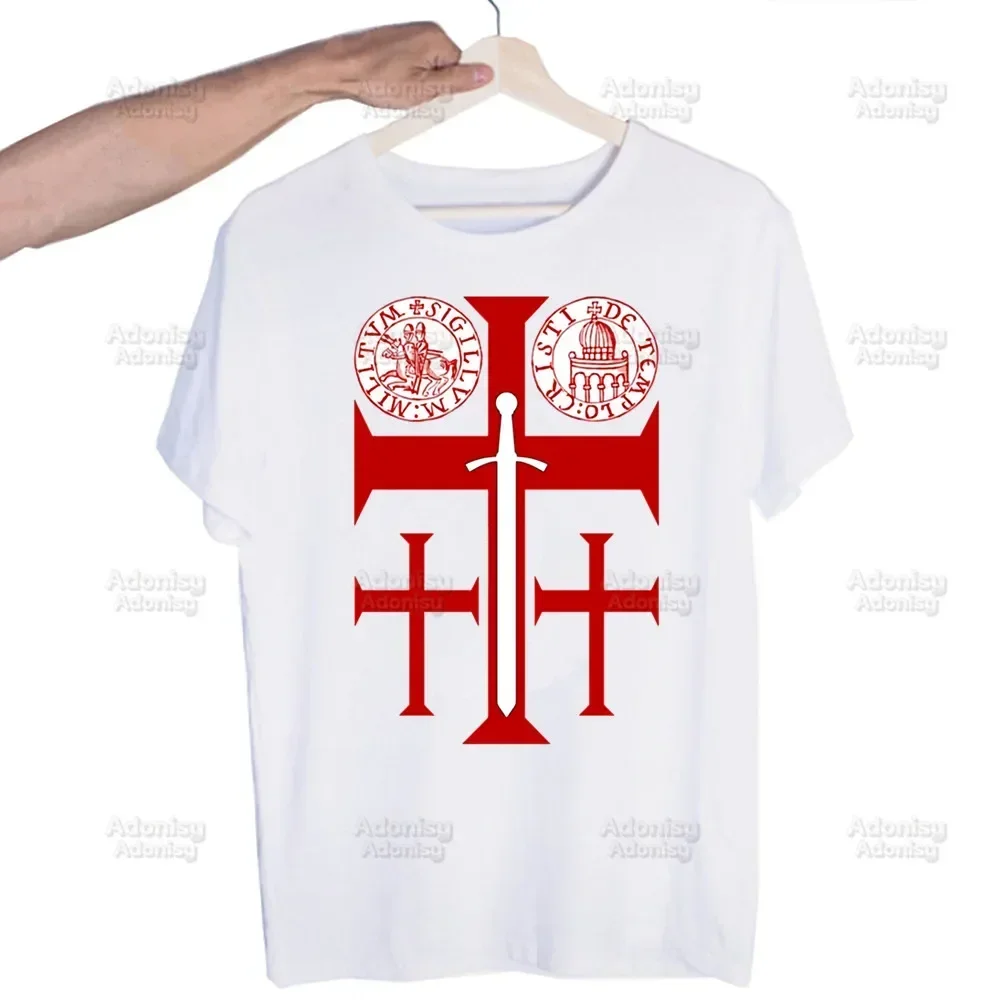 Medieval Knights Templar Printed T Shirt Men Retro Washed Tops Tees Harajuku Tshirt Streetwear Hip Hop Male T-shirts