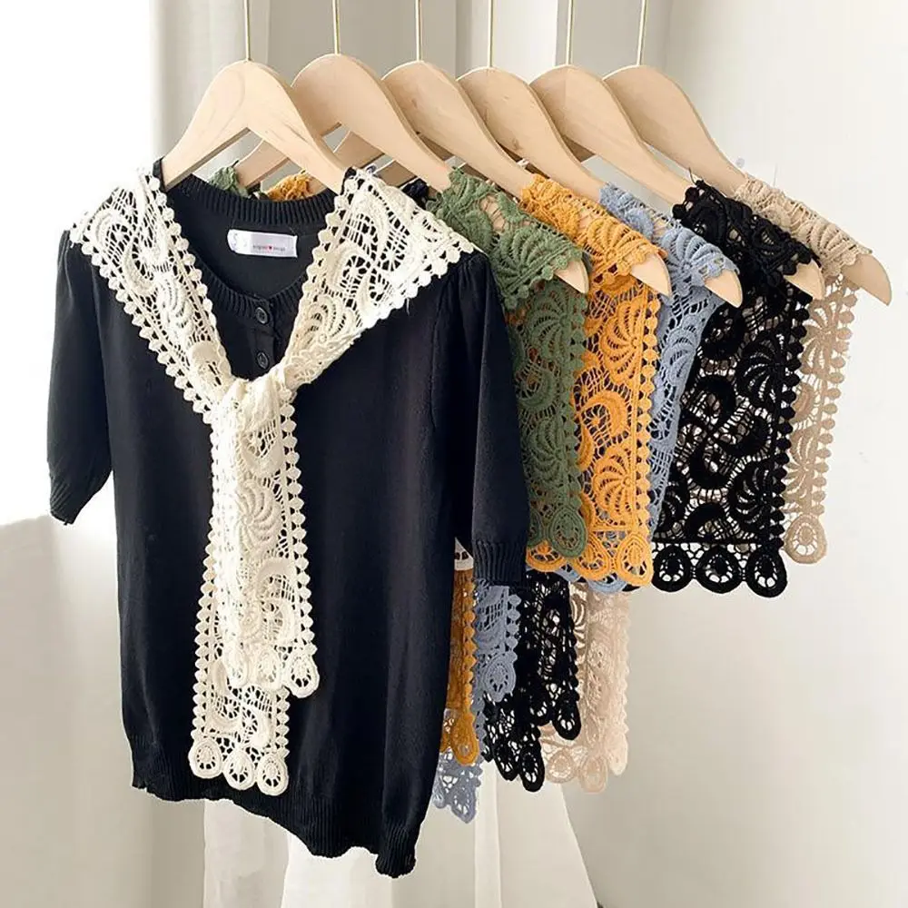 Exquisite Solid Color Knitted Shawl Summer Women Blouse Shoulders Ladies Casual Fake Collar