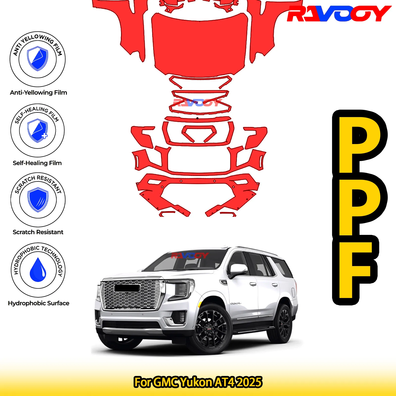 

For GMC Yukon AT4 2025 Glossy Matte Black Precut front PPF Kit Paint Protection Film