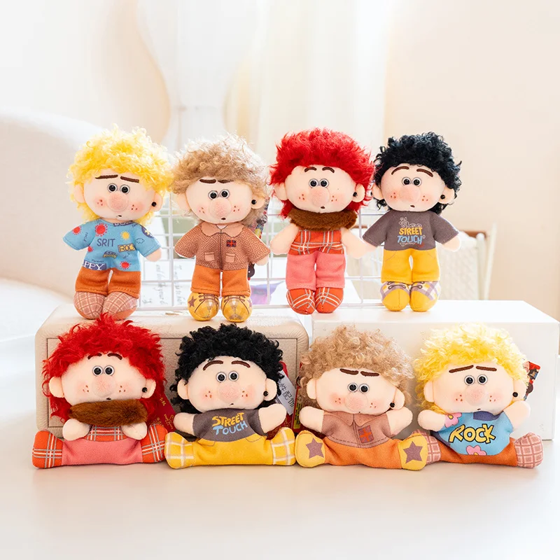 Cute Curly Hair Boy Doll Plush Keychain Human Figure Stuffed Pendant Adorable Backpack Bag Charm Kids Girls Birthday Gift