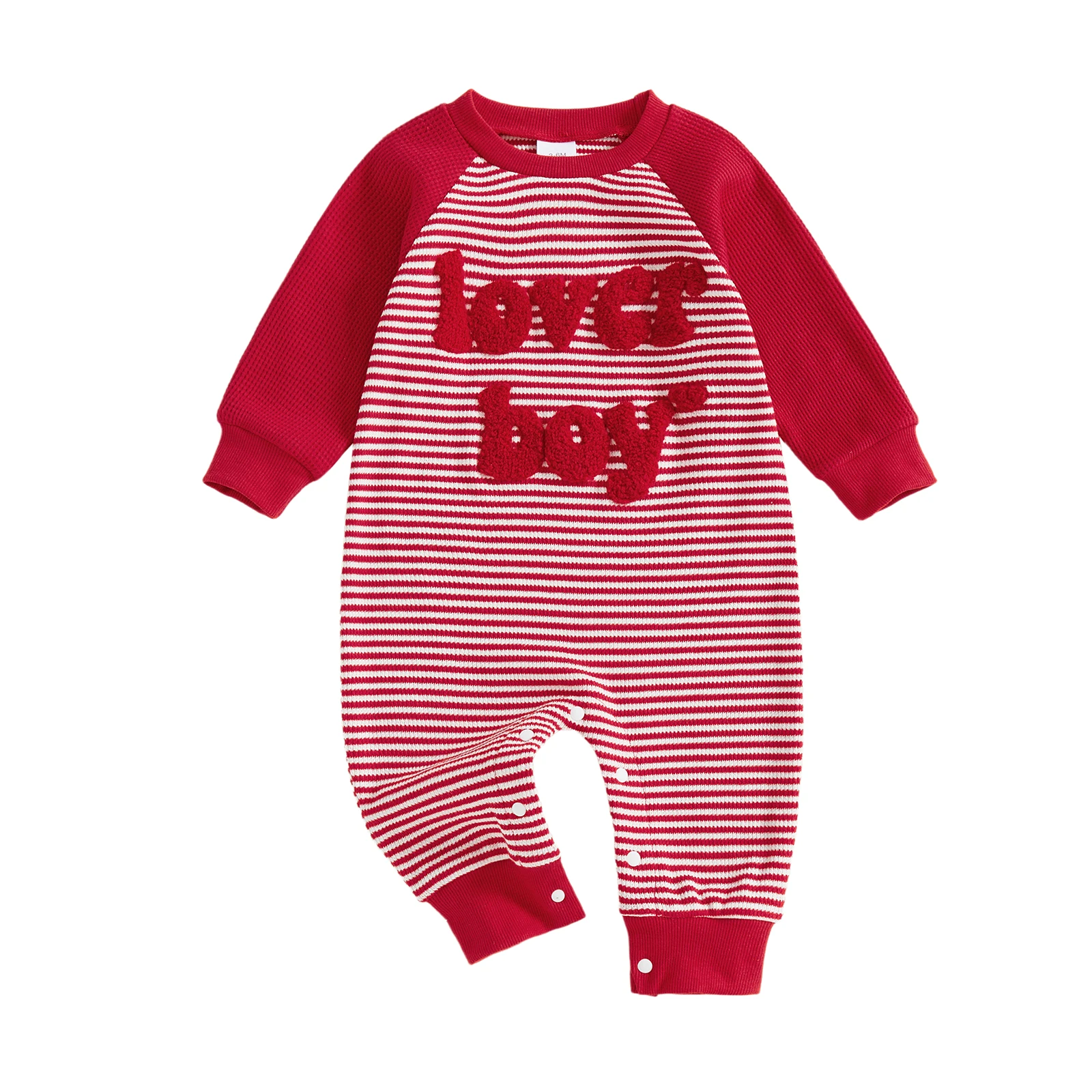 

Комбинезон на День святого Валентина для маленьких мальчиков, комбинезон полной длины с вышивкой букв и длинными рукавами, круглым вырезом